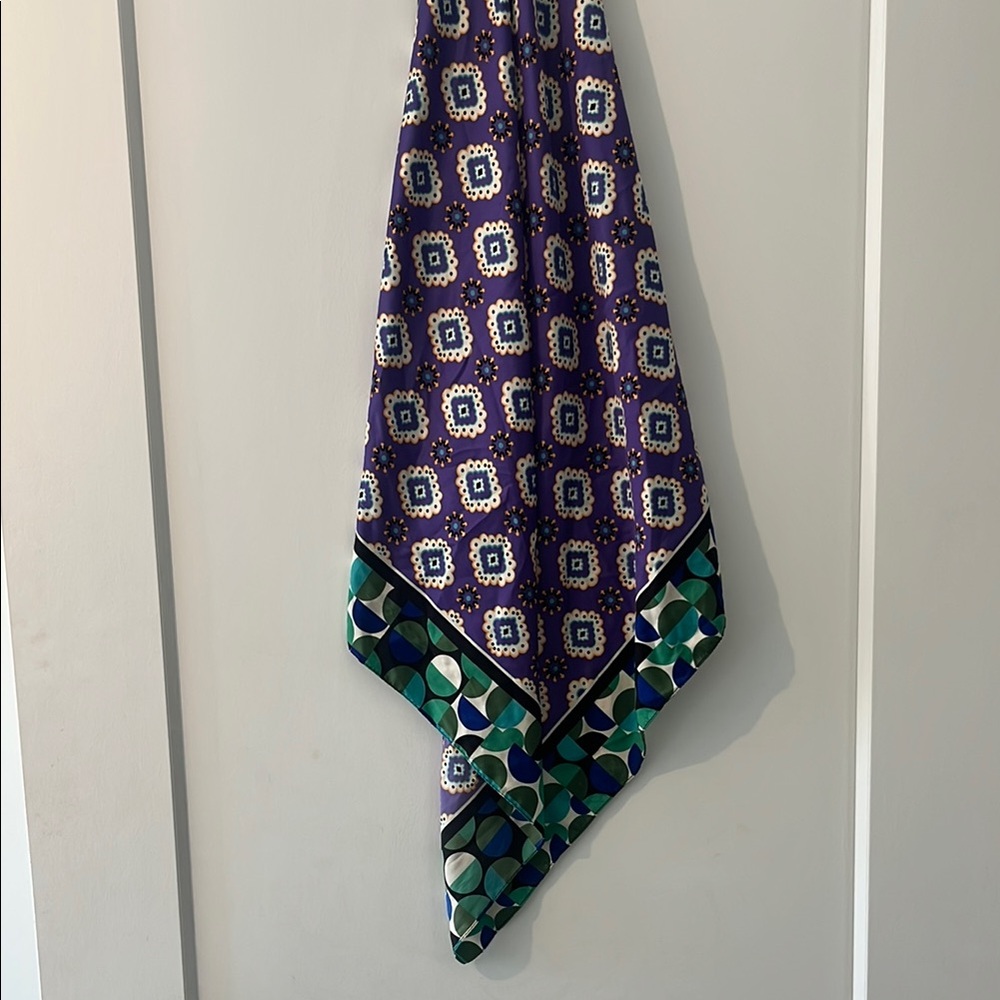 Geometric Patterned Scarf in Blue and Green